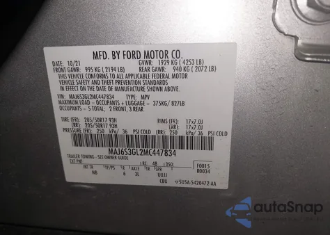 2021 Ford Ecosport Se from USA, damaged, VIN MAJ6S3GL2MC447834